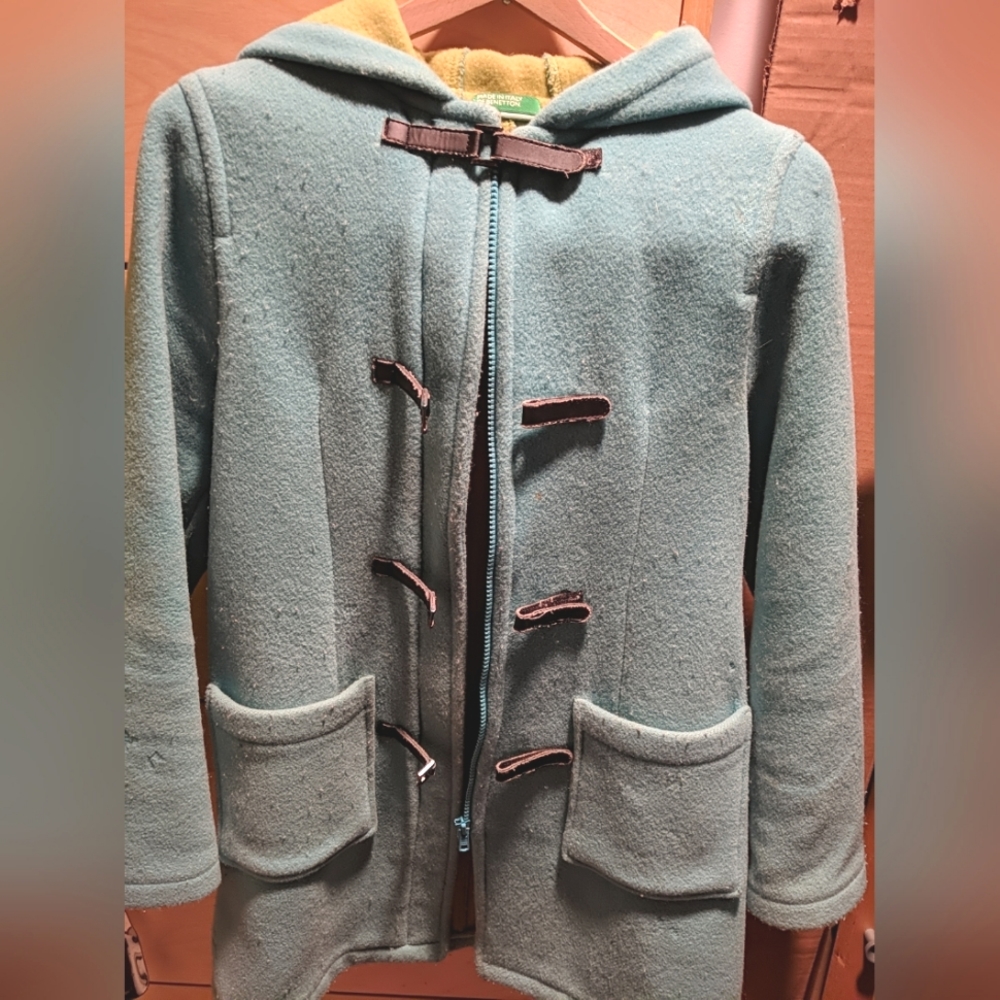 United Colors of Benetton Jacket Pea Coat Teal Wool Size Small Women's, Teen L